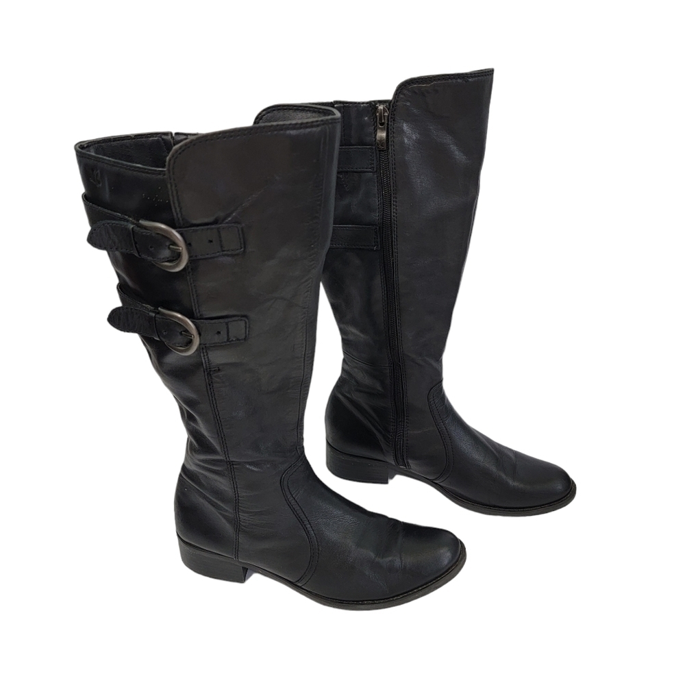 Caprice Women's Black Buttery Soft Leather Knee Riding Boots Sz 38 Block Heel